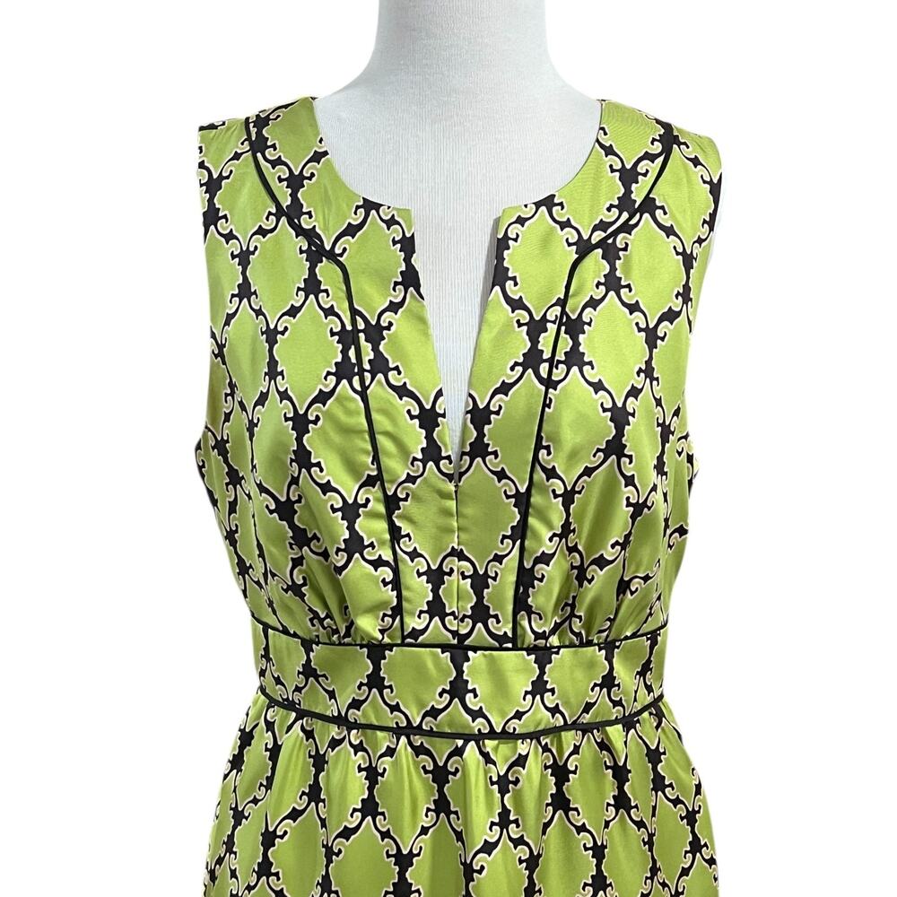 Kate Spade Green Silk Midi Lined Dress 8 Marie Sleeveless Tiles Damask Print - Picture 2 of 9